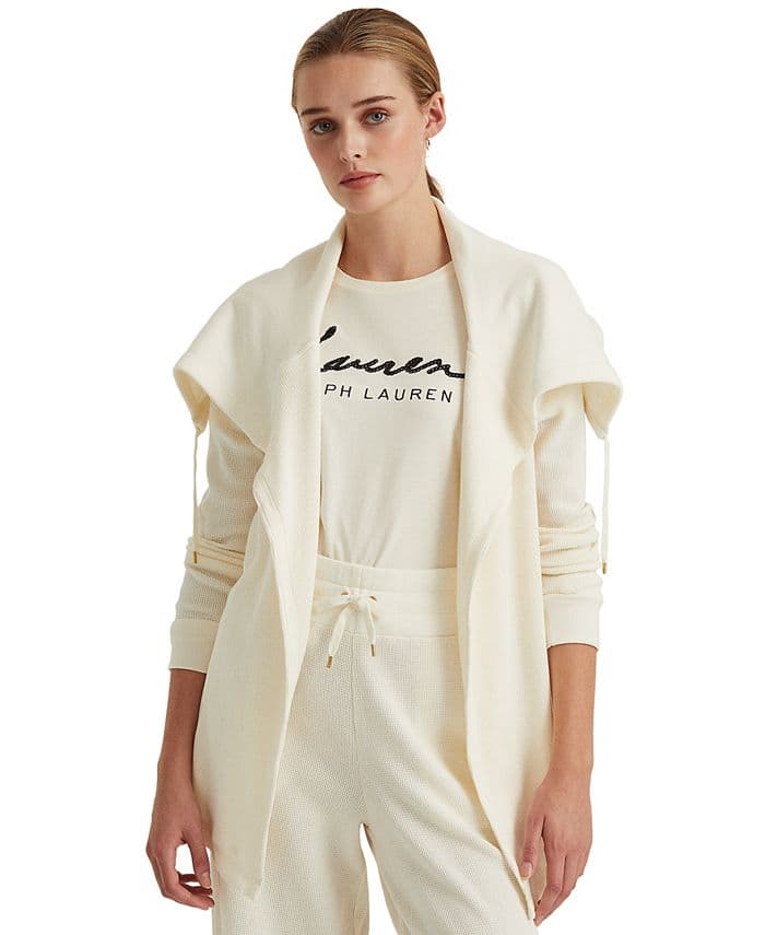 Thermal Waffle-Knit Cardigan In Pale Cream - XL