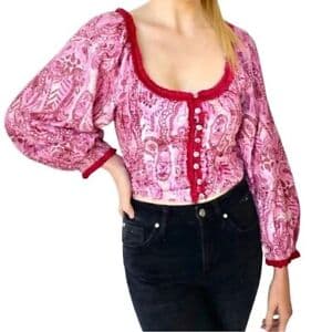 Dare Me Velvet Blouse In Retro Combo - XS