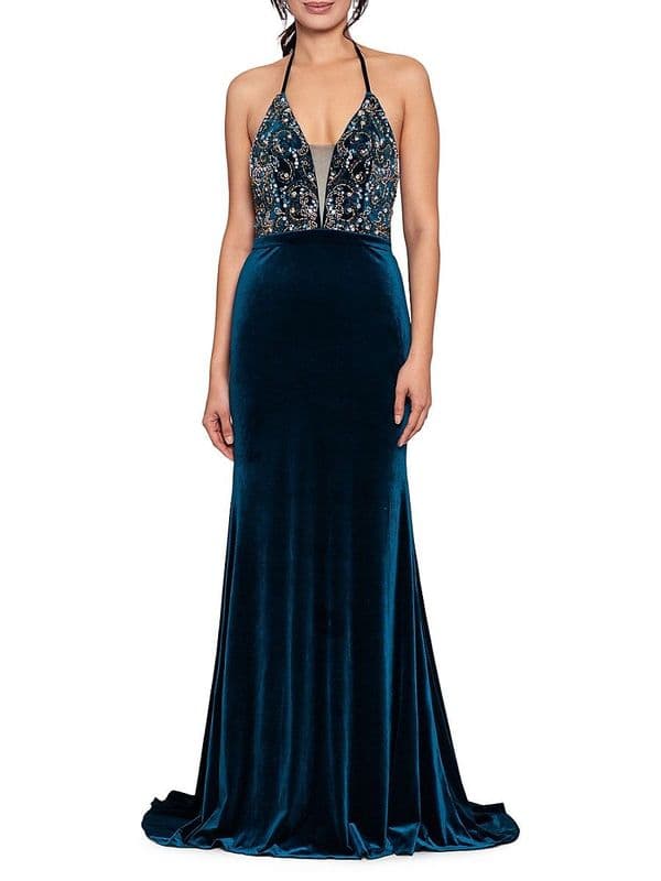 Women's Beaded Velvet Fit And Flare Gown - 8