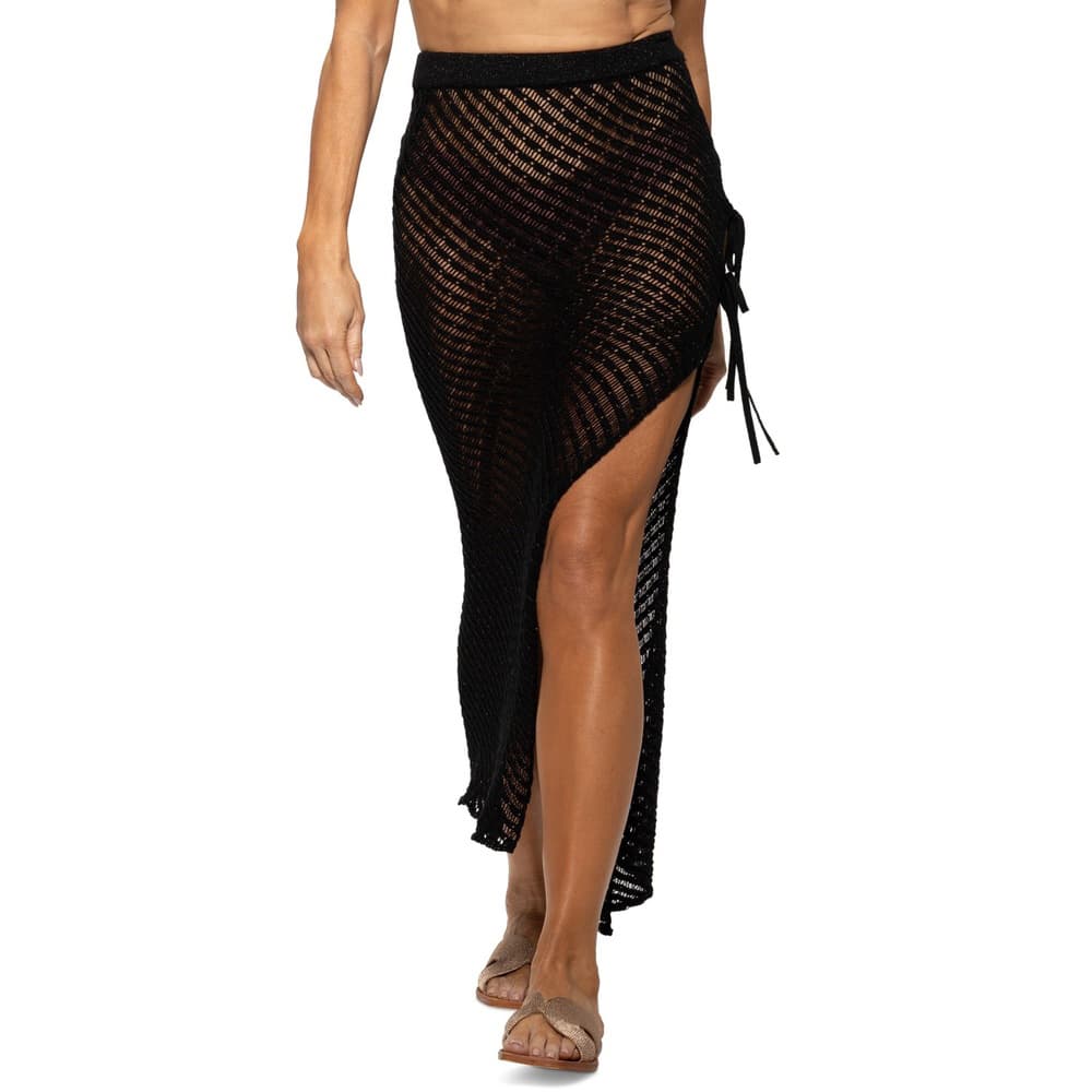 Black Crochet Side-Tie Cover-Up Maxi Skirt - S