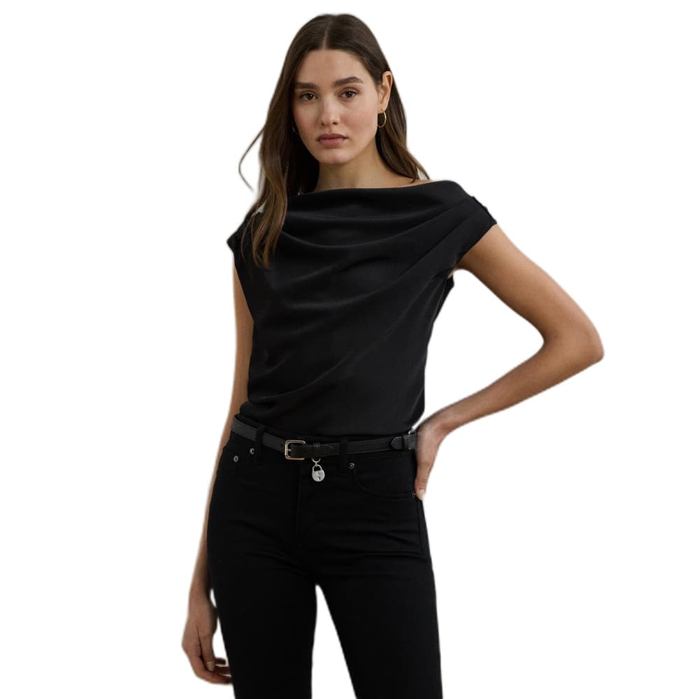 Black Satin Charmeuse Off-the-shoulder Blouse