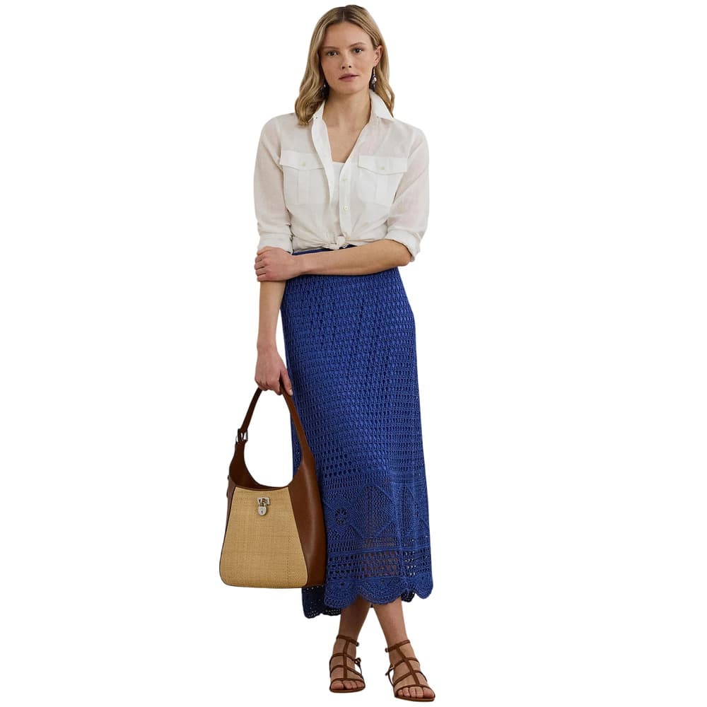 Blue Pointelle-Knit Linen-Blend Sweater Skirt - XXL