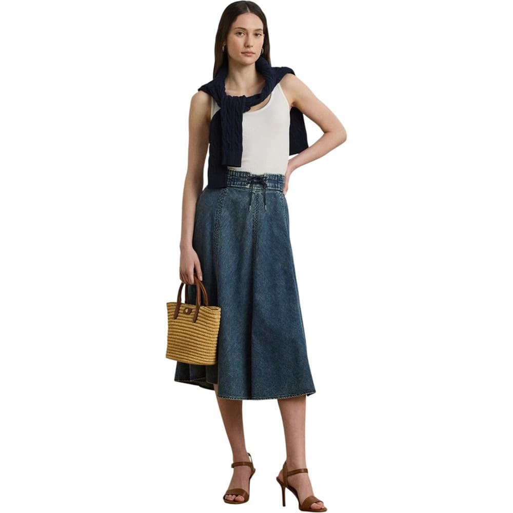 Haze Wash Women's Denim Drawcord Midi Skirt