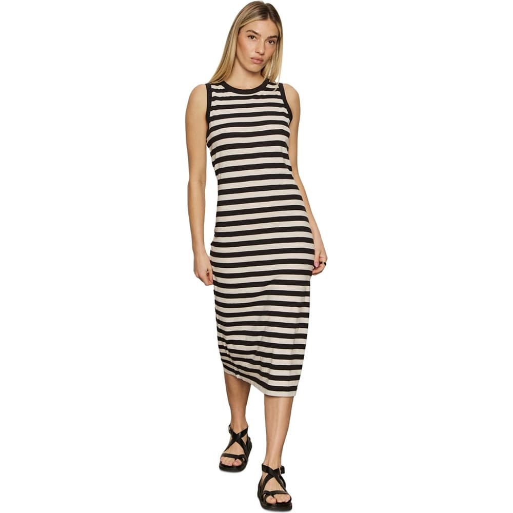 Black Macrame Striped Sleeveless Midi Dress