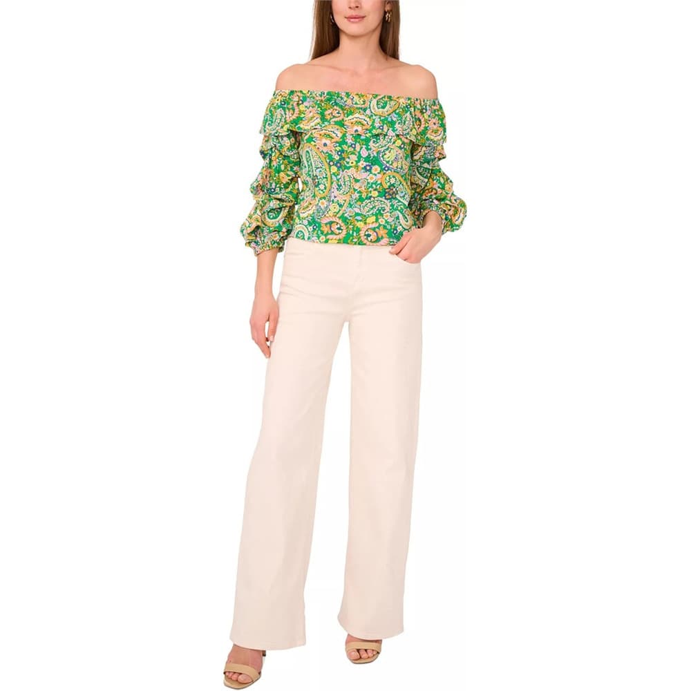 Multi Color Bubble-sleeve Off-the Shoulder Blouse