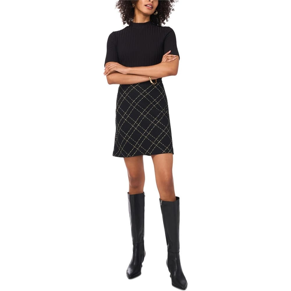 Rich Black Plaid A-line Mini Skirt