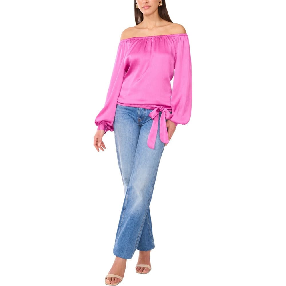 Violet Blush Off-the-shoulder Long-sleeve Tie-front Blouse