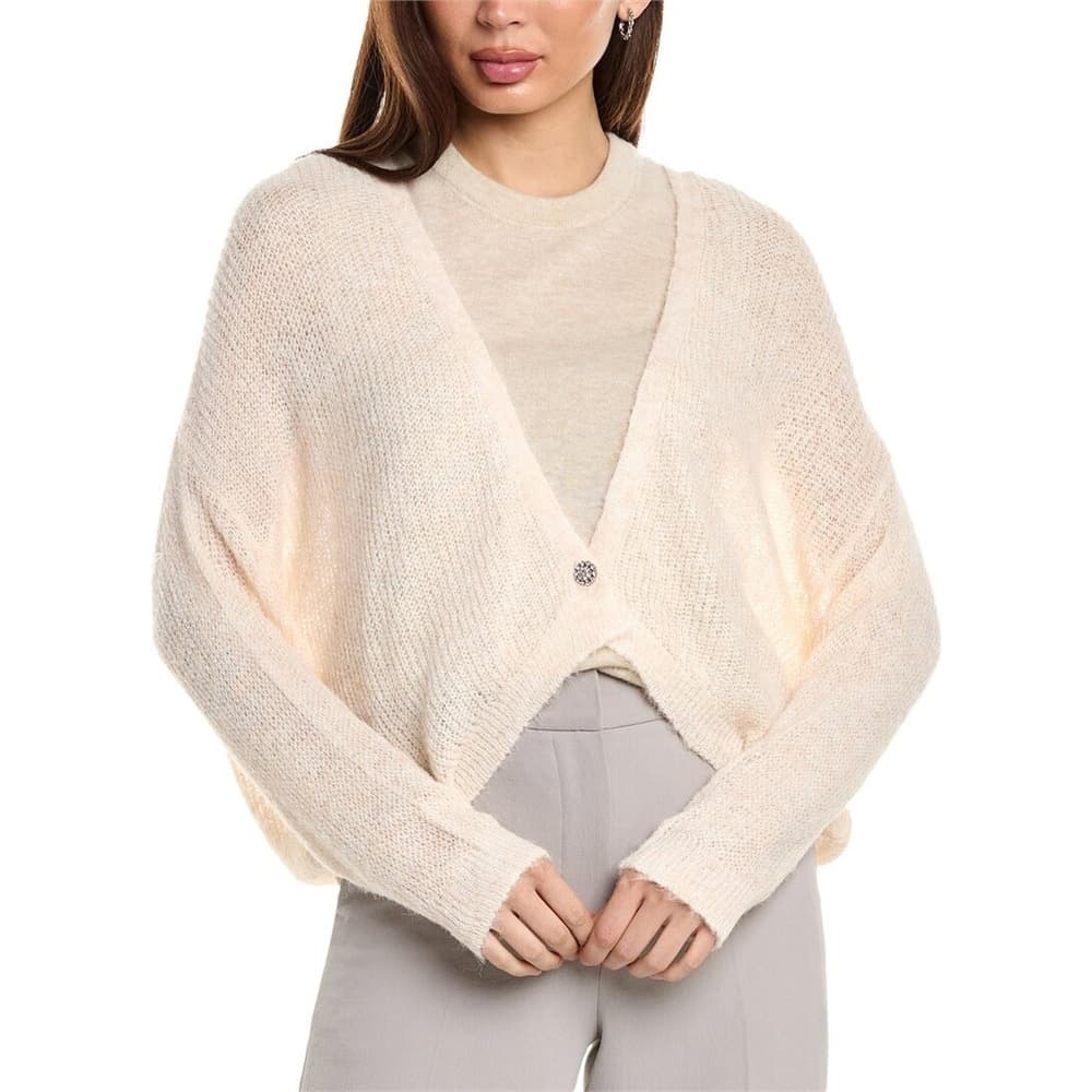 Whisper Pink V-neck Drop-shoulder Button Cardigan